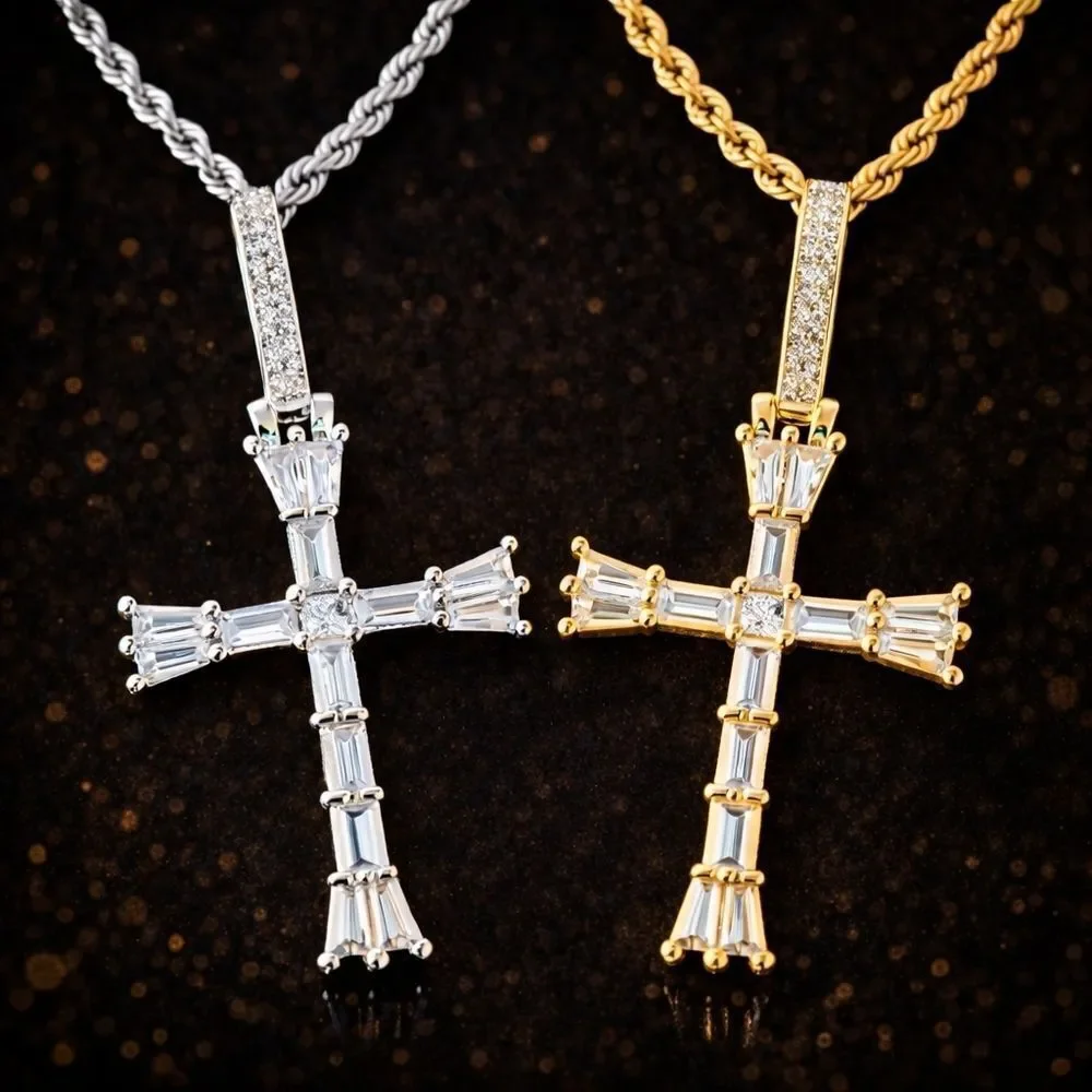 Elegant Baguette Cross Necklace